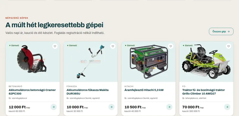 KGC-Bérlés — valódi képernyőkép
