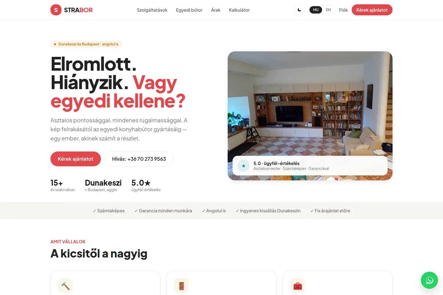 The public Strabor website with photographs of the provider’s actual work.